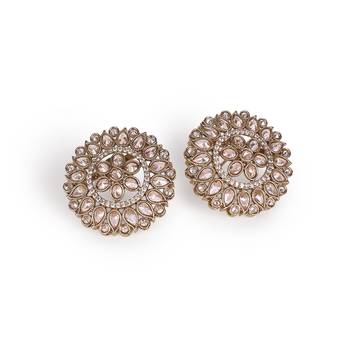 Round shape flower design antique gold plated brass stud earring for women and girls 2