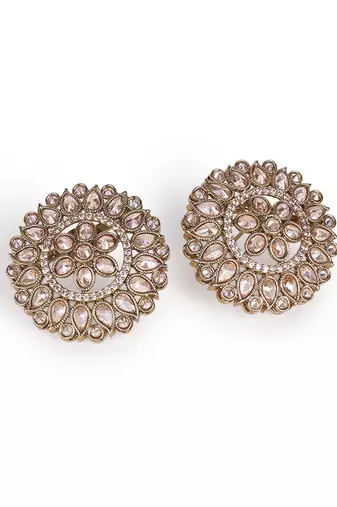Round shape flower design antique gold plated brass stud earring for women and girls