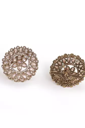 Round shape flower design antique gold plated brass stud earring for women and girls