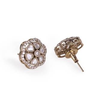 antique gold plated floral stud earrings for women and girls 3