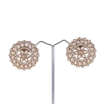 Round shape flower design antique gold plated brass stud earring for women and girls 4