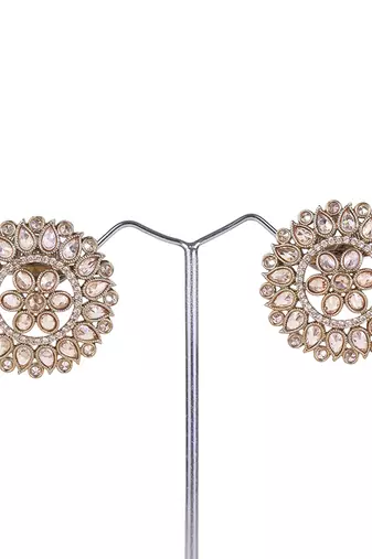 Round shape flower design antique gold plated brass stud earring for women and girls