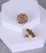 Round shape flower design antique gold plated brass stud earring for women and girls