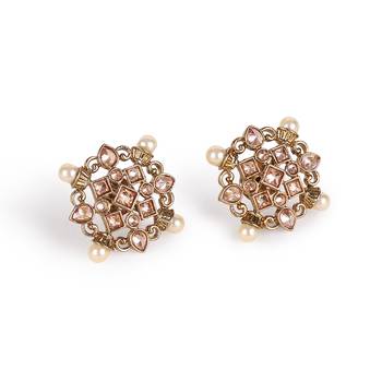 Round shape flower design antique gold plated brass stud earring for women and girls 2