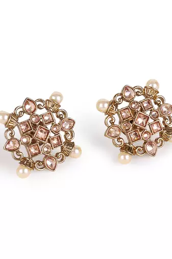 Round shape flower design antique gold plated brass stud earring for women and girls