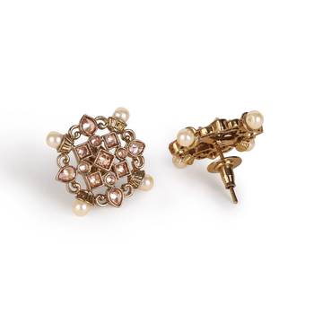 Round shape flower design antique gold plated brass stud earring for women and girls 3
