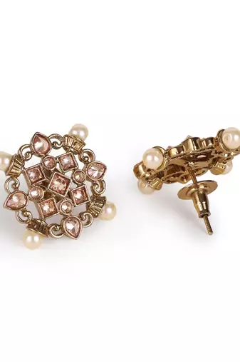 Round shape flower design antique gold plated brass stud earring for women and girls