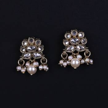 floral pearl drop antique gold earrings for women 1