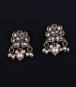 Flower design and pearl antique gold plated brass drop earring for women and girls