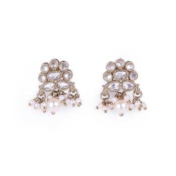 floral pearl drop antique gold earrings for women 2