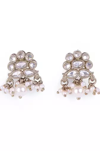 floral pearl drop antique gold earrings for women