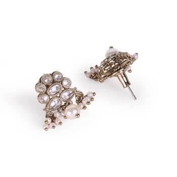 floral pearl drop antique gold earrings for women 3