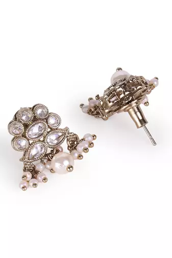 floral pearl drop antique gold earrings for women