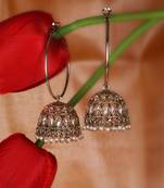 Brown stone and pearl antique gold plated brass jhumki earring for women and girls