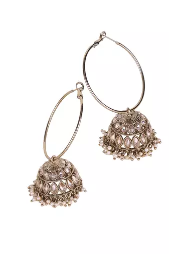 antique gold jhumki earrings with brown stones & pearls