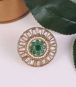 Round design green and grey stone antique gold plated brass adjustable finger ring for women and girls