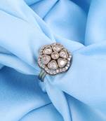 Flower design white stone antique gold plated brass adjustable finger ring for women and girls