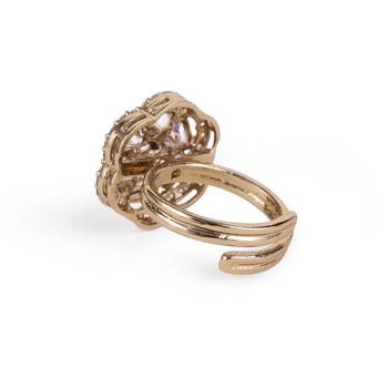 Flower design white stone antique gold plated brass adjustable finger ring for women and girls 3
