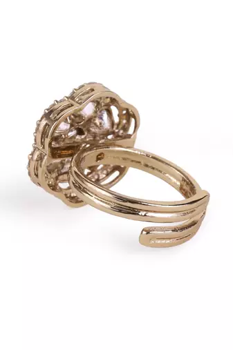 Flower design white stone antique gold plated brass adjustable finger ring for women and girls