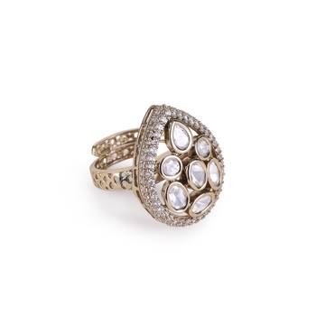 oval kundan cluster antique gold adjustable ring 2