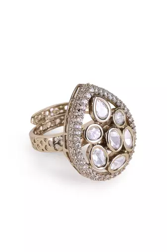 oval kundan cluster antique gold adjustable ring