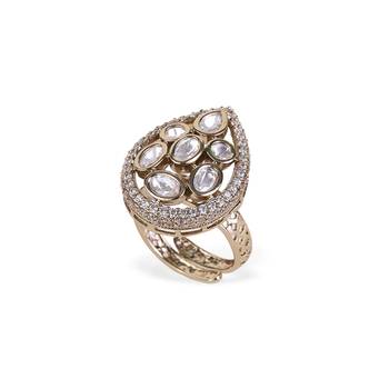 oval kundan cluster antique gold adjustable ring 3