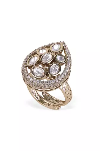oval kundan cluster antique gold adjustable ring
