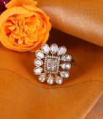 Flower design white stone antique gold plated brass adjustable finger ring for women and girls