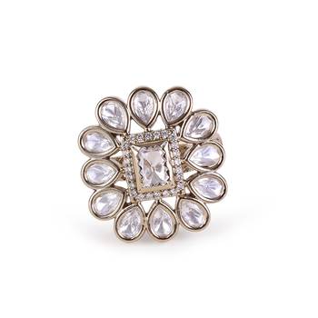 floral white stone antique gold adjustable statement ring 2