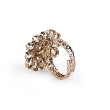 floral white stone antique gold adjustable statement ring 3