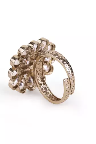 floral white stone antique gold adjustable statement ring