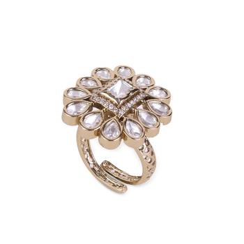 floral white stone antique gold adjustable statement ring 4