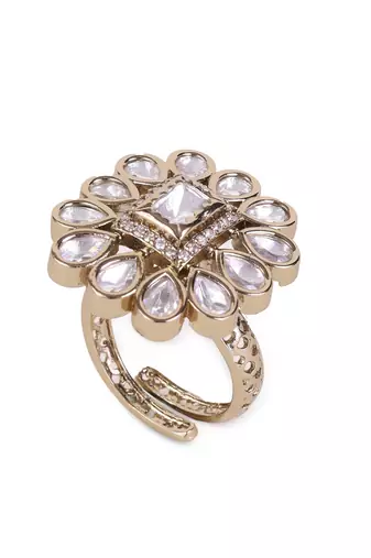 floral white stone antique gold adjustable statement ring