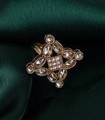 Triangle design white stone antique gold plated brass adjustable finger ring for women and girls