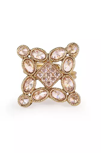 Triangle design white stone antique gold plated brass adjustable finger ring for women and girls