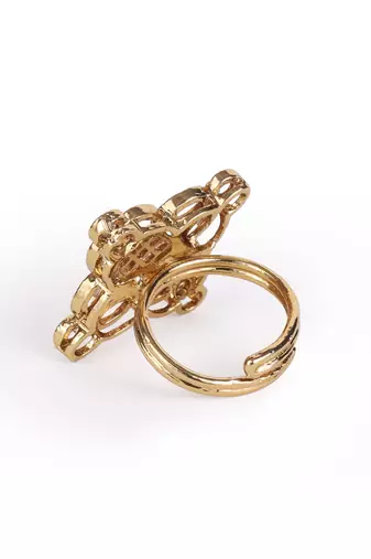 Triangle design white stone antique gold plated brass adjustable finger ring for women and girls