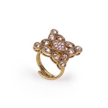 Triangle design white stone antique gold plated brass adjustable finger ring for women and girls 4