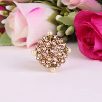 Round and flower design antique gold plated brass adjustable finger ring for women and girls 1