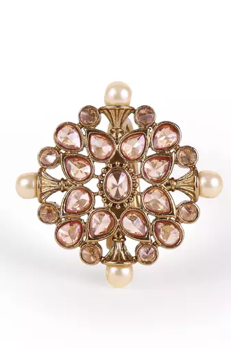 Round and flower design antique gold plated brass adjustable finger ring for women and girls