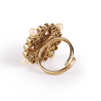 Round and flower design antique gold plated brass adjustable finger ring for women and girls 3