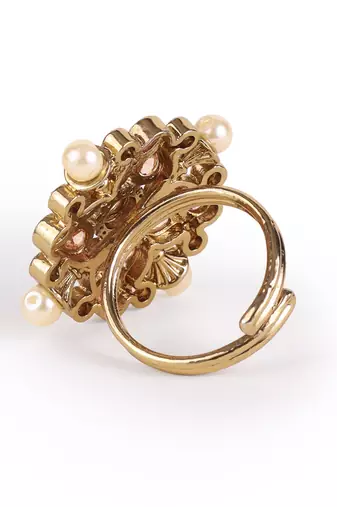 Round and flower design antique gold plated brass adjustable finger ring for women and girls