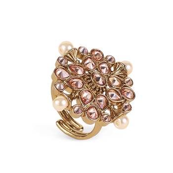 Round and flower design antique gold plated brass adjustable finger ring for women and girls 4