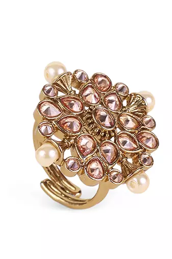 Round and flower design antique gold plated brass adjustable finger ring for women and girls