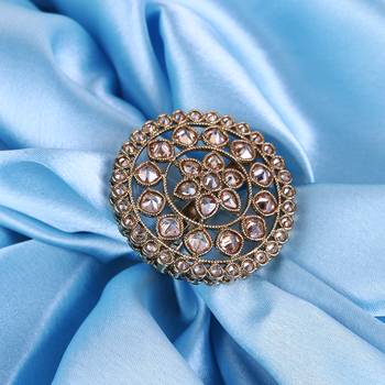 Round and flower design antique gold plated brass adjustable finger ring for women and girls 1