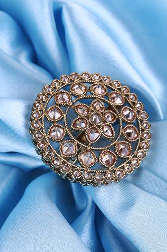 Round and flower design antique gold plated brass adjustable finger ring for women and girls