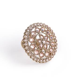Round and flower design antique gold plated brass adjustable finger ring for women and girls 2