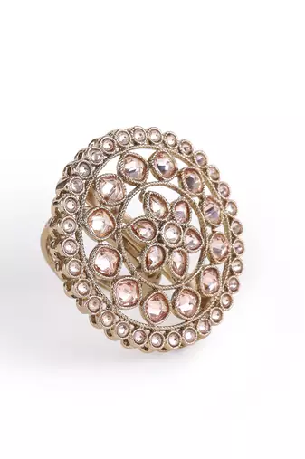 Round and flower design antique gold plated brass adjustable finger ring for women and girls
