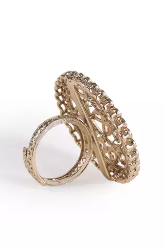 Round and flower design antique gold plated brass adjustable finger ring for women and girls