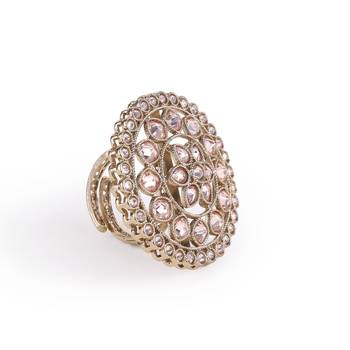Round and flower design antique gold plated brass adjustable finger ring for women and girls 4