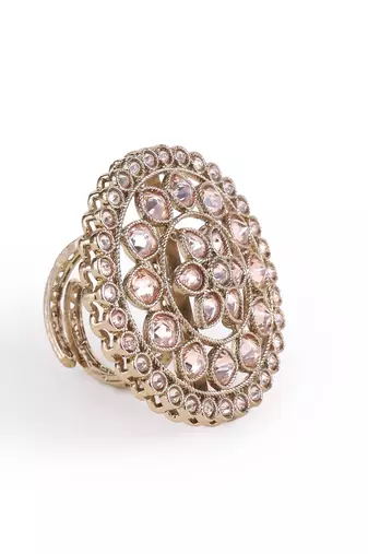 Round and flower design antique gold plated brass adjustable finger ring for women and girls